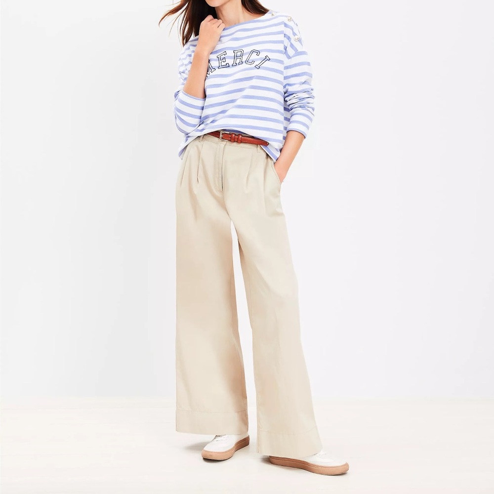 NWT LOFT Wide Leg Cropped Poplin Pants Toasted Beige Women's 4